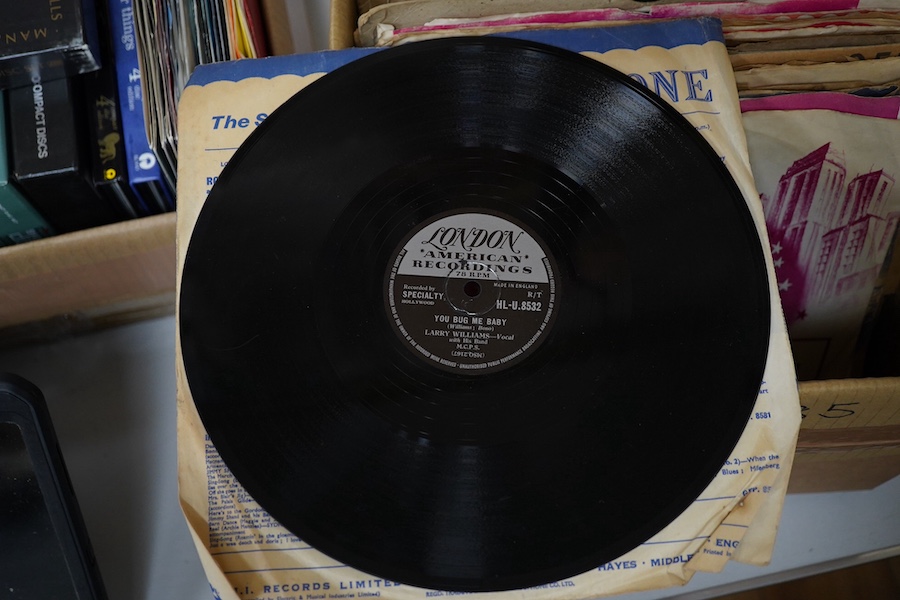 Forty-eight 78 rpm gramophone records, artists include; Bill Haley and His Comets, the Everly Brothers, Bessie Smith, Don Lang, Tommy Steele, Jack Scott, Fats Domino, etc. Condition - fair.